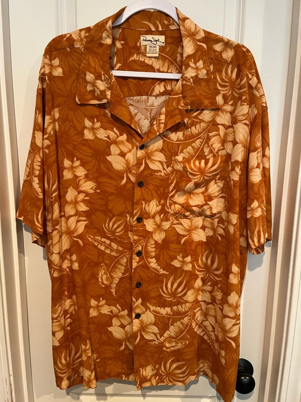 Panama Jack Men's XXL Orange Floral Tropical Short Sleeve Rayon Button-Up Shirt